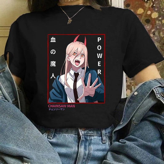 Aiko Pochita T-Shirt dames – vooraanzicht anime zwart duivel – Brunelle