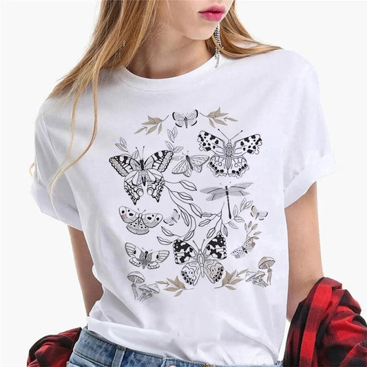 Dames T-shirt met elegante butterfly print in Harajuku stijl – Brunelle
