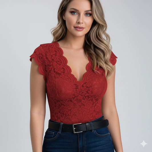 Close-up breisel en hollow-out details cardigan top rood – Brunelle