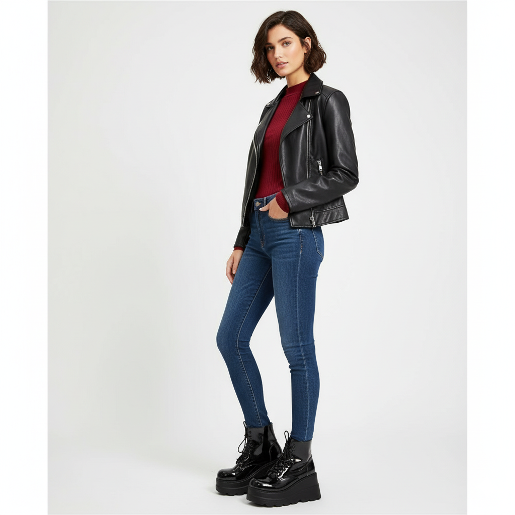 Noor zwarte leren enkellaarzen gestyled met casual outfit