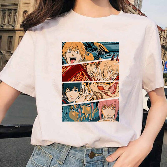 Aiko Pochita T-Shirt dames – vooraanzicht anime wit horizontaal – Brunelle