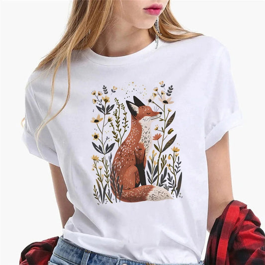 Graphic T-shirt met artistieke vos-illustratie – Brunelle