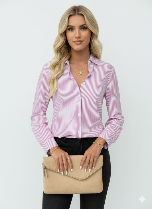 Loose fit dames shirt lange mouwen – vooraanzicht – Brunelle