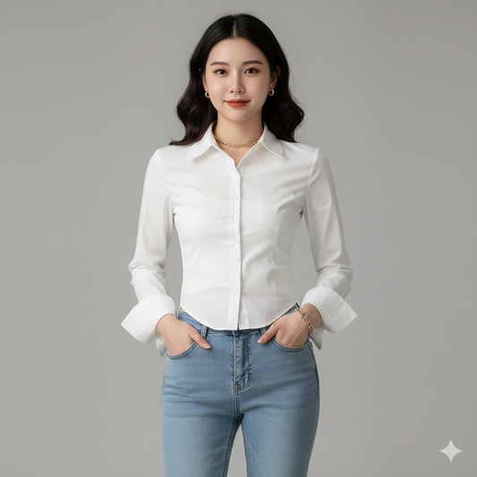 Witte chiffon blouse dames – vooraanzicht – Brunelle