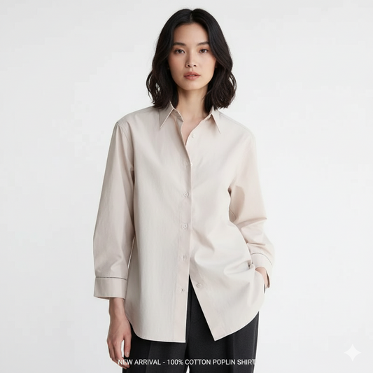 100% katoen blouse dames lange mouwen – vooraanzicht beige – Brunelle