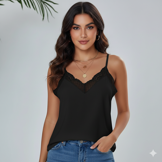 Mouwloze dames top zwart – vooraanzicht – Brunelle