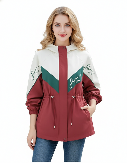Dames hooded windbreaker Koreaanse stijl – vooraanzicht rood – Brunelle