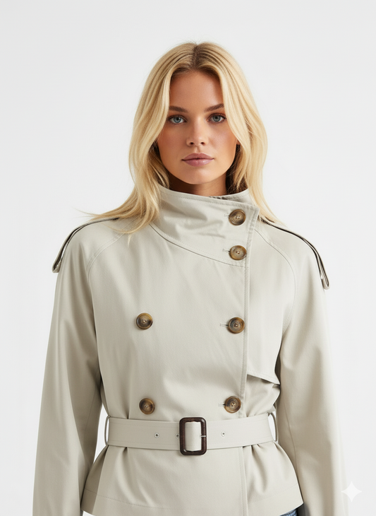 Short jacket dames – opstaande kraag vooraanzicht – Brunelle