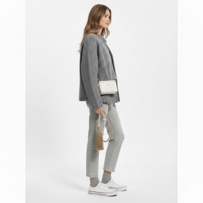 Zijaanzicht cropped blazer wolblend dames – stijlvolle pasvorm – Brunelle