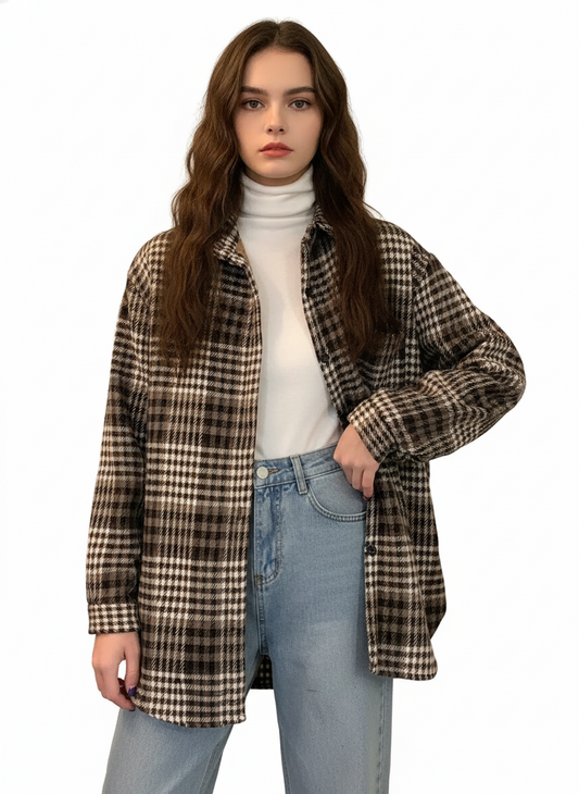 Dames padded plaid blouse-jas met fleece voering – vooraanzicht – Brunelle
