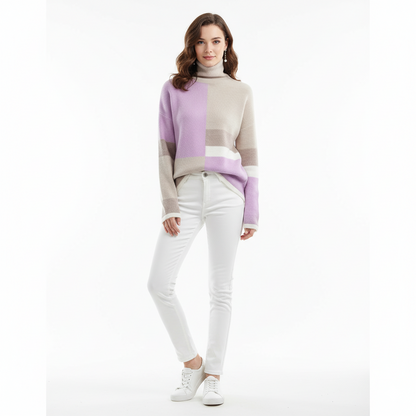 Vooraanzicht contrast-kleur coltrui paars met lange mouwen – Brunelle