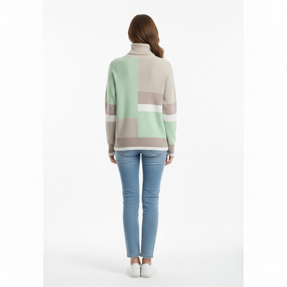 Achterkant contrast-kleur coltrui groen met lange mouwen – Brunelle