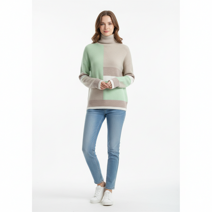 Vooraanzicht contrast-kleur coltrui groen met lange mouwen – Brunelle