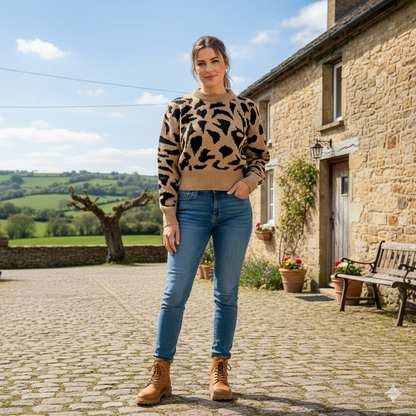 Stylingbeeld trui luipaardprint gecombineerd met jeans – casual look