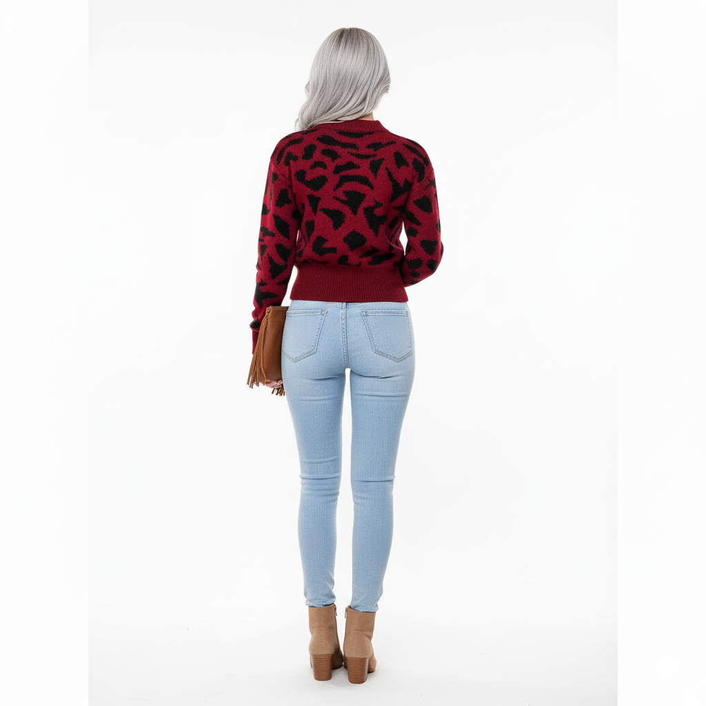 Achterkant trui luipaardprint met ronde hals rood – Brunelle