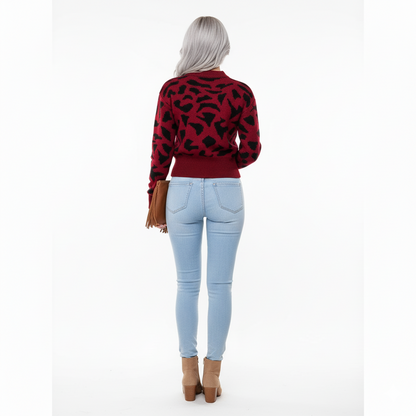 Achterkant trui luipaardprint met ronde hals rood – Brunelle