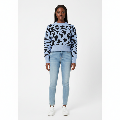 Vooraanzicht trui luipaardprint met ronde hals blauw – Brunelle