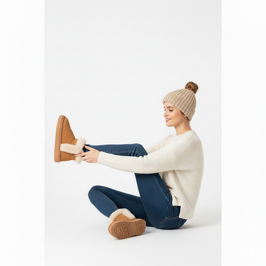 warme pluche winterboot khaki kleur dames antislip zool