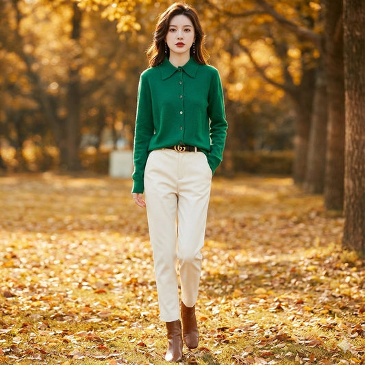 Eva – Warme Gebreide Trui met Polo Kraag