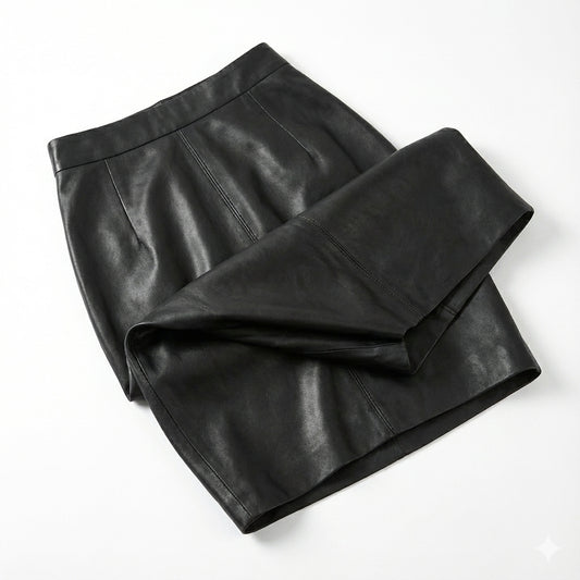 Lotte – Elegante Leren Midi Rok met Ruches