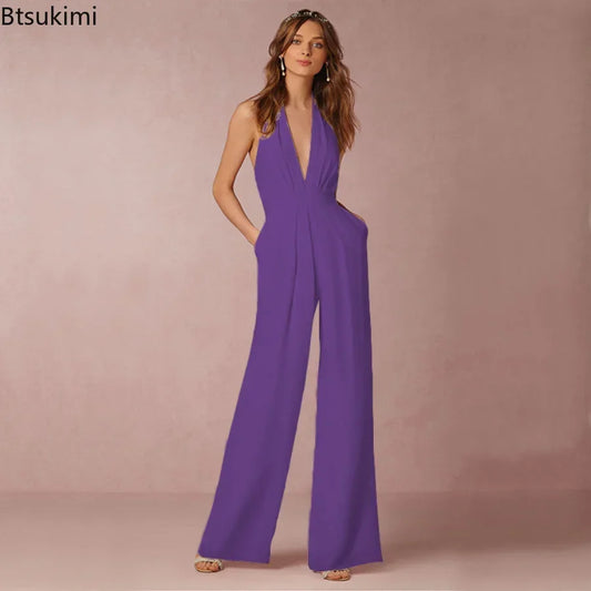 Vooraanzicht wide-leg jumpsuit voor dames paars – Brunelle