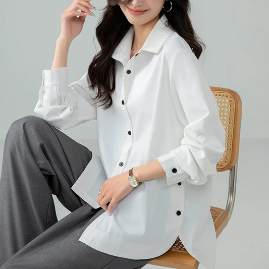 Close-up lapel kraag en knoopsluiting top dames wit – Brunelle