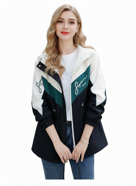 Dames hooded windbreaker Koreaanse stijl – vooraanzicht blauw – Brunelle