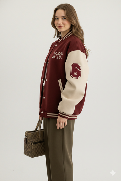 Varsity Bomber Jacket dames rouge-rood – zijaanzicht links – Brunelle