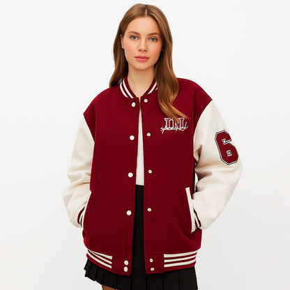 Varsity Bomber Jacket dames rouge-rood – vooraanzicht – Brunelle