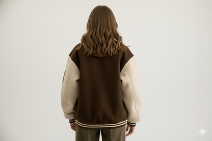 Varsity Bomber Jacket dames rouge-bruin – achteraanzicht – Brunelle