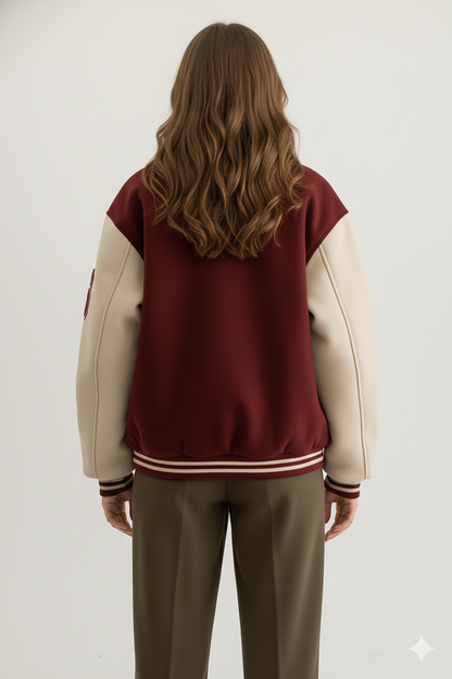 Varsity Bomber Jacket dames rouge-rood – achteraanzicht – Brunelle